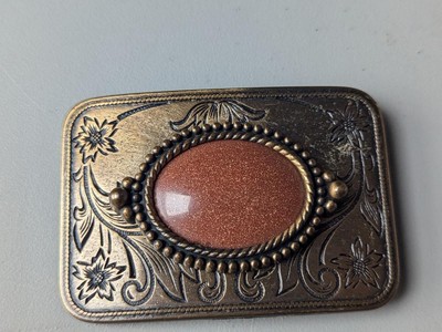 vintage GOLD STONE gemstone BELT BUCKLE sparkling stone  display picture 1