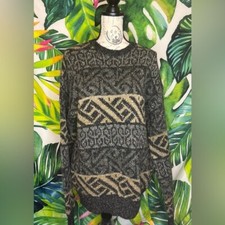 Vintage Peter England 80s Large Grey Tan Funky Thick Grandpacore Winter Sweater