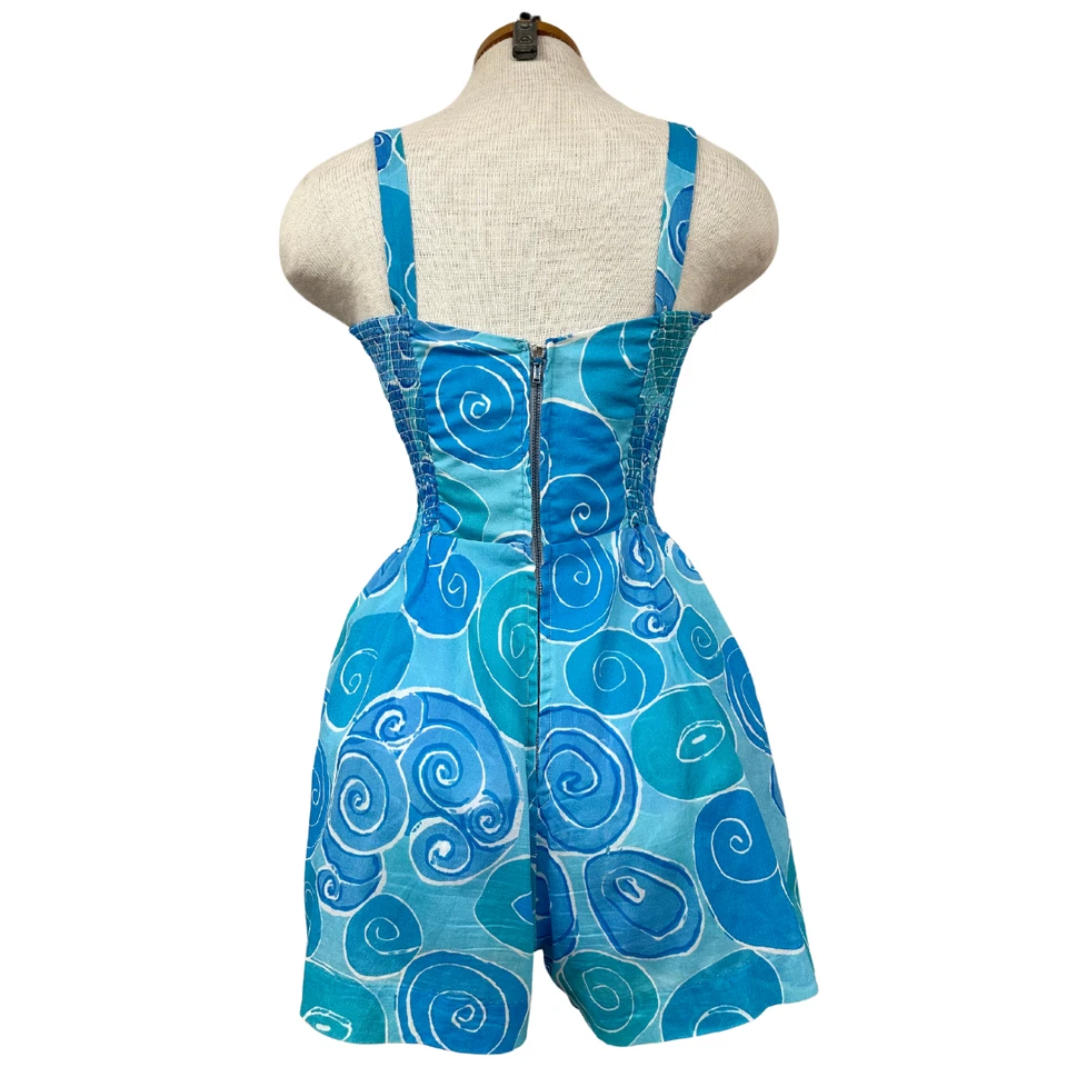 Vintage 1950s Kahala Blue Swirl Motif Playsuit/Romper with Adjustable Straps - Image 3 of 4