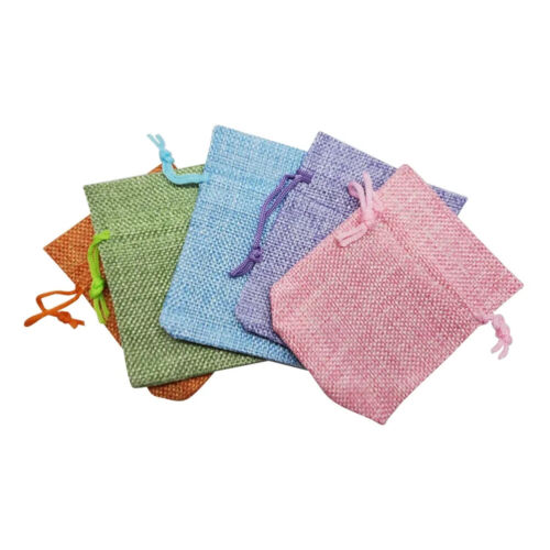 3" x 4" Assorted Colors Burlap Drawstring Gift Pouches 12 Per Pack - Picture 2 of 4