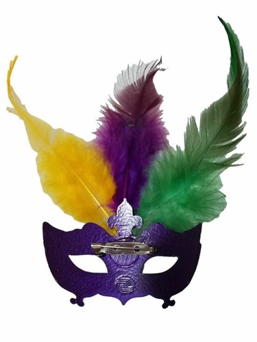 Pin Mardi Gras Feather Mask Purple Green Yellow Party Favor - 第 1/3 張圖片