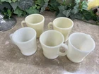 Set of 5 Anchor Hocking Fire King White Milk Glass D Handle Coffee Mug Vintage