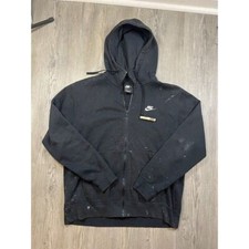 Vintage Nike Y2K Full Zip Up Hoodie Sweatshirt Black Mens Size Large Distressed
