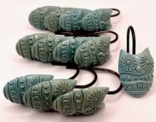 Lot of 12 Teal Blue Carved Owl Shower Curtain Hooks Bathroom Decor 1 3/4"