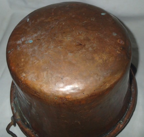 ANTIQUE COUNTRY FARM COPPER PAIL PLANTER BUCKET POT KETTLE FORGED IRON HANDLE US - Picture 10 of 14