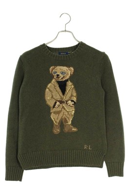90s Vintage Polo Ralph Lauren Polo Bear Hand Knit Sweater Green XS 