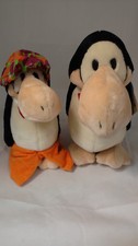 Vintage 12"  10" DAKIN OPUS PENGUIN w Tie Stuffed Animal PLUSH TOY Lot 