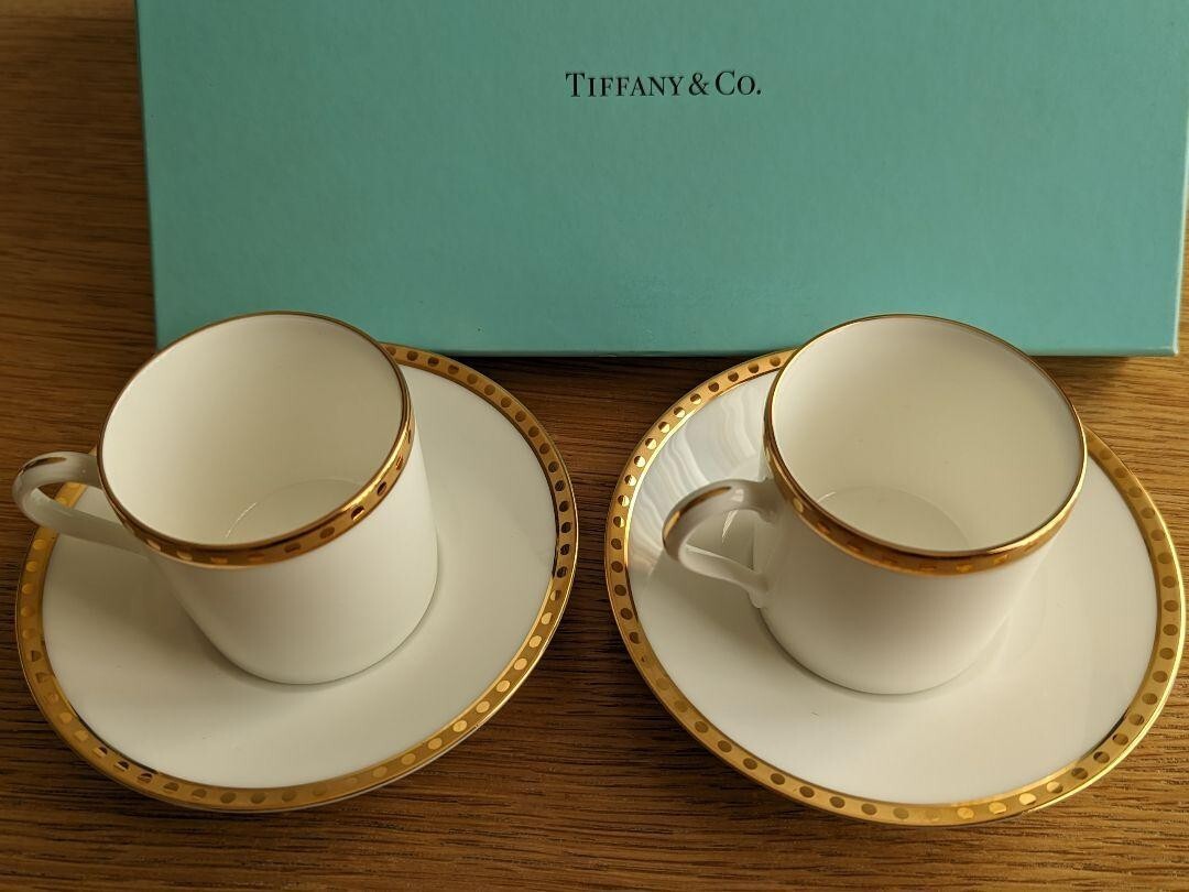 Tiffany Gold Band ペア・ティーカップ Tiffany & Co. Gold Band Pair of tea cup & Saucers white | eBay