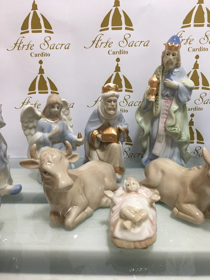 Set Statue Natività Presepe Completo 10 Pezzi in Ceramica Colorata 18 CM - Immagine 4 di 4