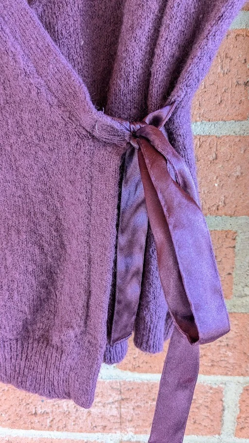Винтажный Y2K разрыв надежном свитер эластичной шерсти смесь женщин M фиолетовый атласный галстук коттедж - Изображение 3 из 4