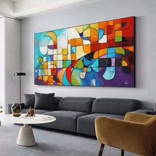 Hand painted Oil Painting Wall Art Abstract Living Room Decoration Blue Red