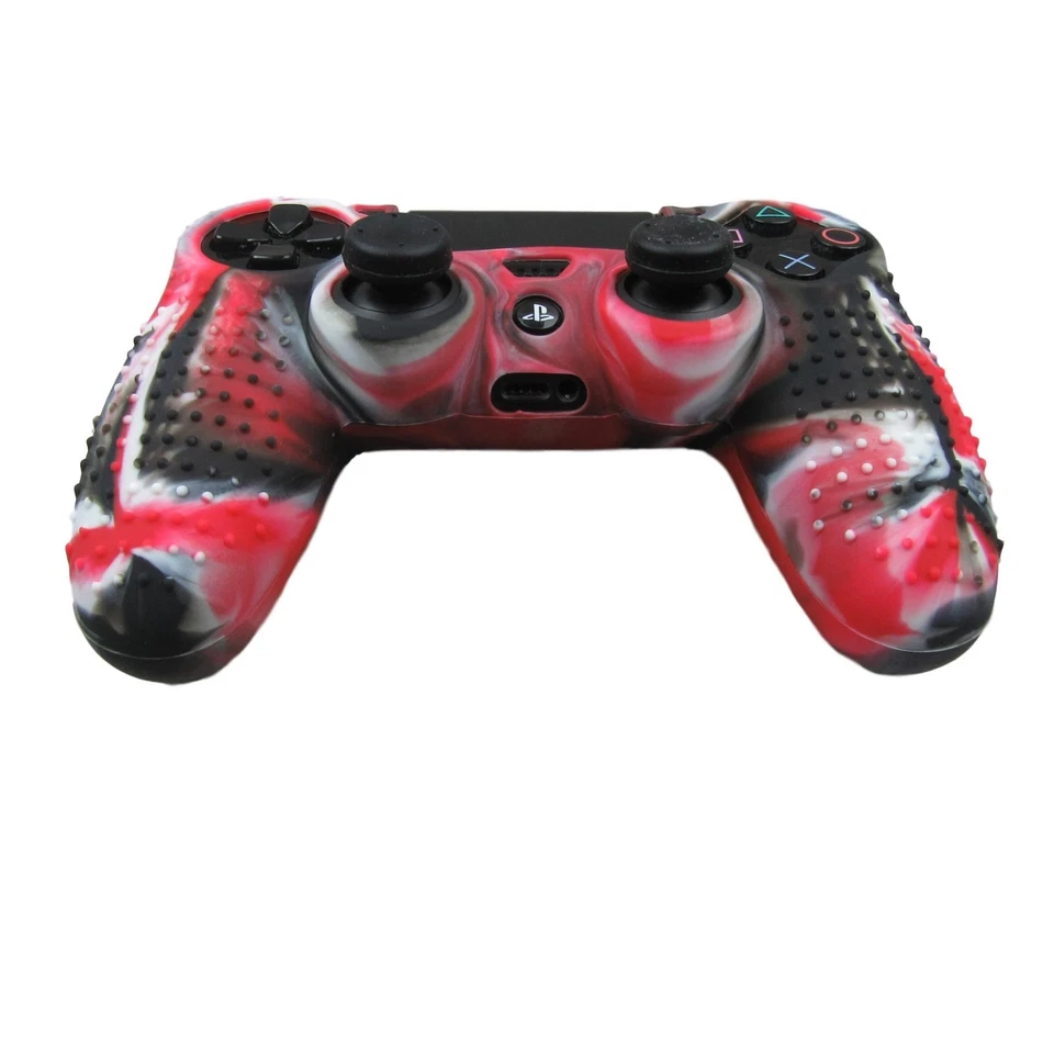 适用于 PS4 控制器硅胶手柄保护套 红色 + (8) 多拇指盖 — 第 4/4 张图片