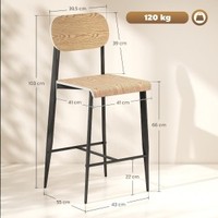 Sonnenh 2Er-Set Barhocker Natur Schwarz Holz Metall SitzhöHe 66 Cm