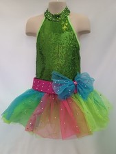 Lime Green Pink Blue Rainbow Trolls Sequin Dance Costume Pageant Small Child SC