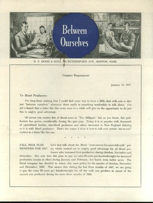 H P Hood Between Ourselves letter to Hood Producers 1947