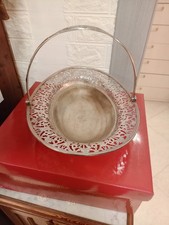 Antico Vassoio in argento sheffield finemente, decorato ovale con manico anni70