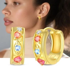 KUNSIR 925 Sterling Silver Colorful Zircon Hoop Earrings For Women Jewelry Gifts
