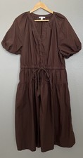Free Assembly Womens Raglan Midi Dress Brown Cotton Puff Sleeve XL Peasant Boho