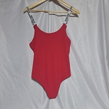 NWT Victoria Sport X Victorias Secret Ribbed Plunge Red Bodysuit Size L
