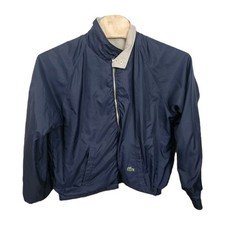 Lacoste Reversible Jacket Men's XL Navy Blue Tan Croc Logo Full Zip Bomber