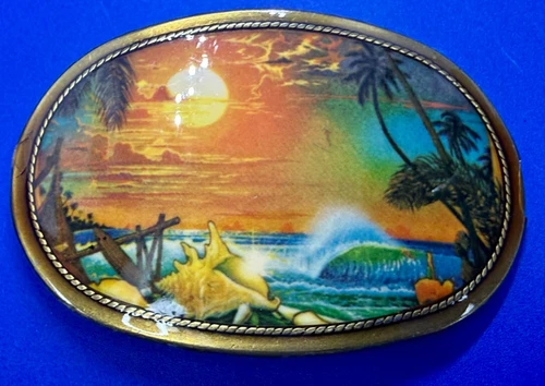 Bill Ogden Surfer Art Surfing Forgotten Island Santosha Pacifica 77 Belt Buckle