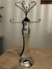Vintage Mirrored Curvy Mannequin Black Metal Heavy Chrome Based Jewellery Stand 