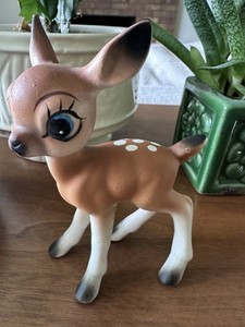 Vintage Mid Century Porcelain Ceramic Deer Bambi Figurine Big Eyes Japan 4”+