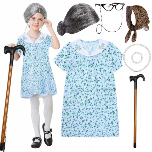100 Days of School Costume Old Lady Grandma Dress for Kids Girls Children's Day