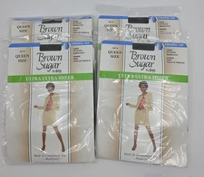 Lot 4 Brown Sugar Legg Ultra Sheer Pantyhose Queen Jet Black Large Control Top