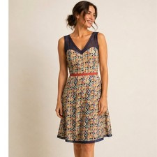Staring at Stars Womens Floral Mesh Fit Flare Dress 12 Blue Multi Boho Cottage
