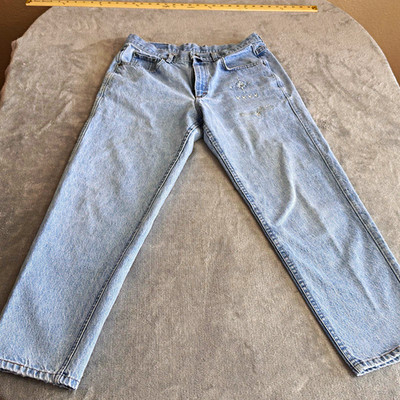 VTG Lee Riders Light Wash Jeans Size 36x32 Compass Stars Embroidered USA Made