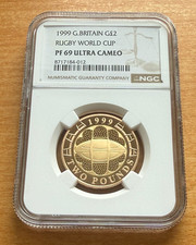 Great Britain 1999 Gold  2 Sovereigns Pounds NGC PF69UC Rugby World Cup