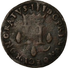 Moneta, Monako, Honore III, 8 denierów, Dardenna, 1735, SS, miedź, KM:87.1
