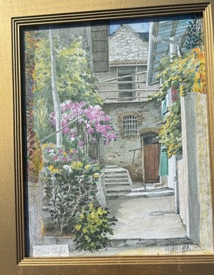 美品 マリオ・クッパMario Cuppa 直筆サイン入り 水彩画 イタリア Watercolor Painting By Italian Artist Mario Cuppa 17”x14” Signed