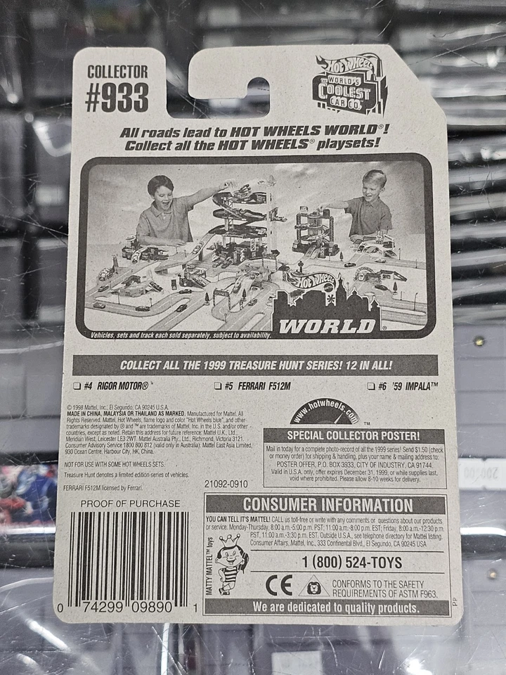 1999 Hot Wheels Treasure Hunt Series (Black Base) Ferrari F512M Yellow TH #5 HTF - Image 3 of 4