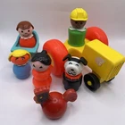 Vintage Fisher Price Little People Yellow Tractor - High Chair & People lot of 8