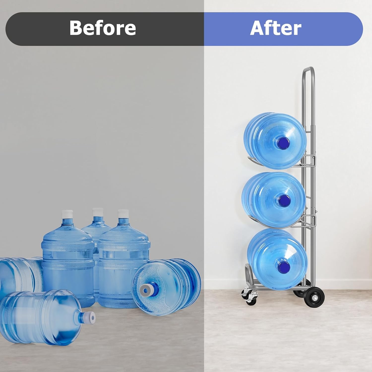 5 Gallon Water Jug Holder w/Wheels Heavy Duty 3-Tier Water Bottle Organizer Cart