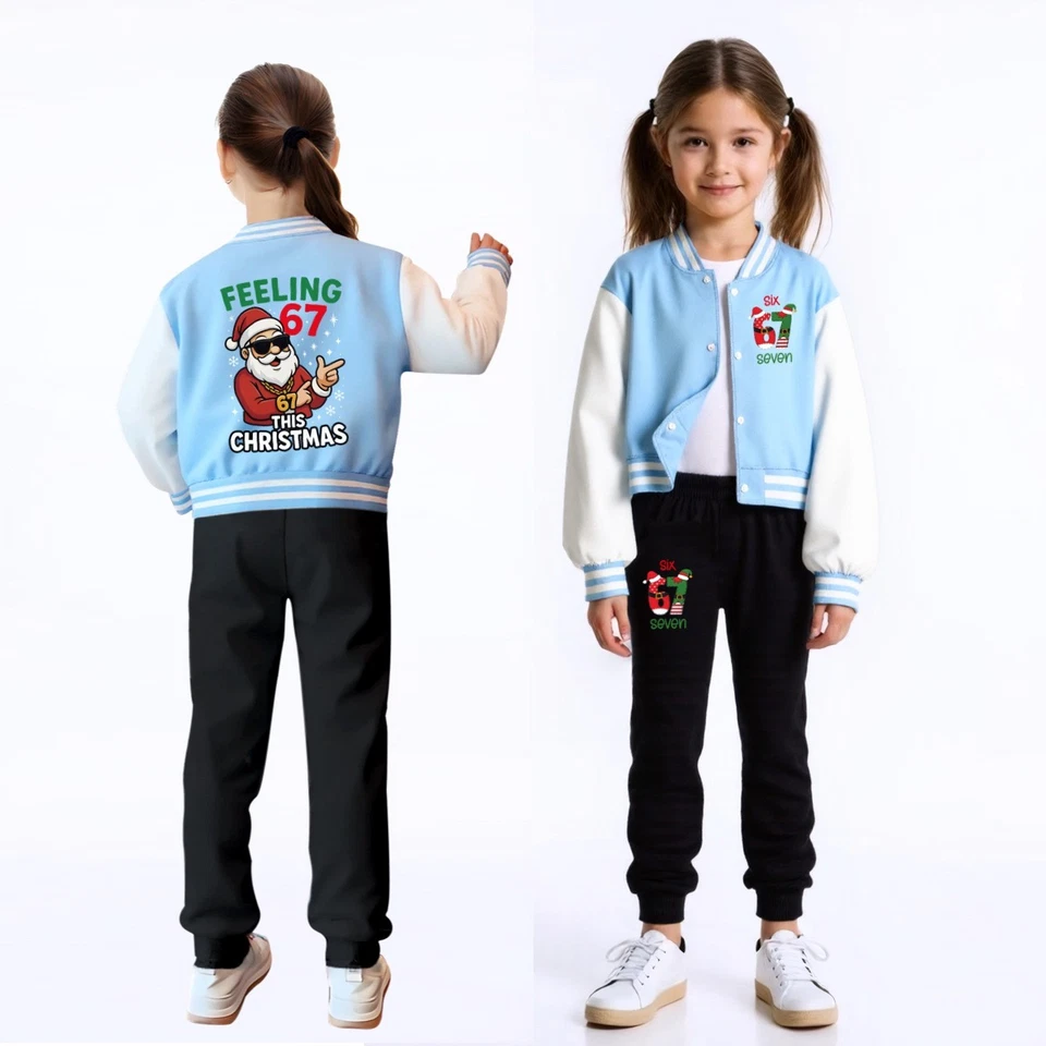 Boys Girls Six Seven Christmas Jacket Baseball Coat 67 Funny Outerwear Xmas Gift - Image 2 of 4