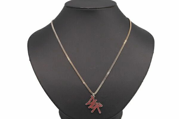 DIOR Necklace Stussy Collaboration N1386HOMMT Red Silver Hardware Metal Rhinesto thumbnail 6