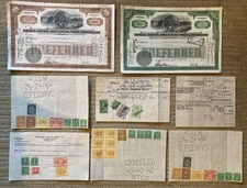 Lot~8 1930s 1940s Ephemera~Stock Certificates~Stamps~Buffalo, Niagara & Eastern