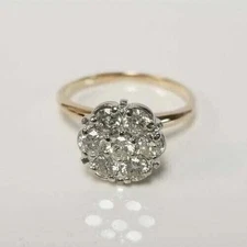 Diamond Cluster Flower Shape Ring 1.50Ct Round Lab-Created 14K Yellow Gold FN