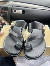 Michael Kors Black Leather Sandals with Logo Detail