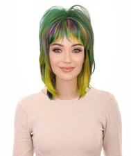Women’s Mardi Gras Choppy Layered Wig, Multiple Fat Tuesday Party Hairpiece