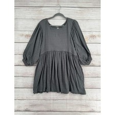 FP Beach Free People Oversized Peasant Mini Dress Womens Small Gray Back Keyhole