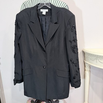 Vintage Diane Von Furstenberg 100% Silk Assets Blazer Jacket Black Size L