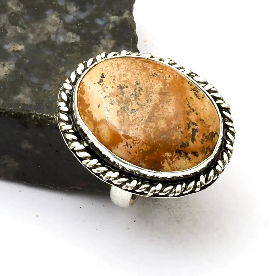 Bild Jaspis Edelstein ethnische Handarbeit Ring Schmuck Geschenk US-Größe - 8 AR 33416