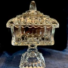 Vintage Jeanette Glass Small Wedding Cake Box Compote Pedestal Candy Dish w/Lid