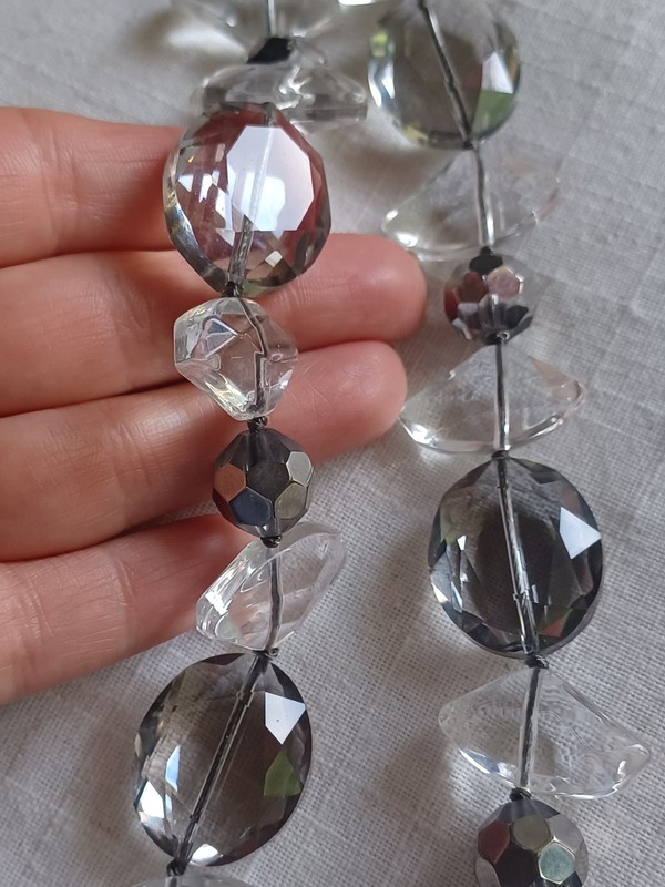 Faceted Bold Crystal Statement Necklace Ribbon Tie Adjustable Long Sparkly!
