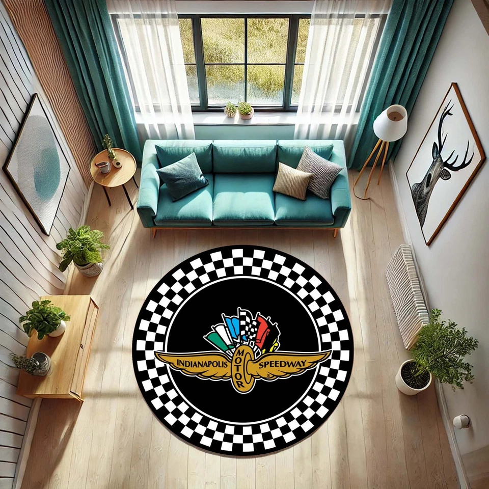 Indianapolis Speedway Decor, Indy 500 Mat, Motorsport Checkered Rug, Car Fan - Image 3 of 4