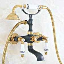 Black Gold Brass Wall Mount Clawfoot Tub Faucet Set with Hand Held Shower Spray